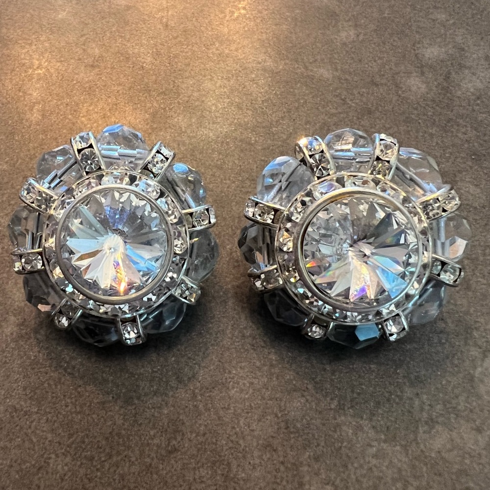 Vintage Diamond, Bead Gemstone Clip-On Earrings